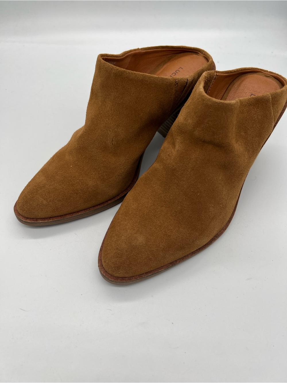 Lucky Brand Suede Slip-On Mules in Chestnut Brown